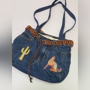 Handmade Jean Purse Quilted Inside Embroidered Southwest